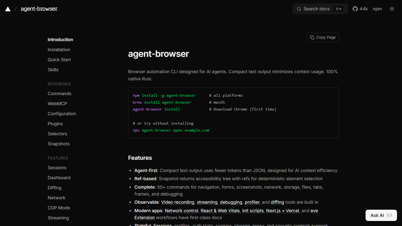 agent-browser 界面截图