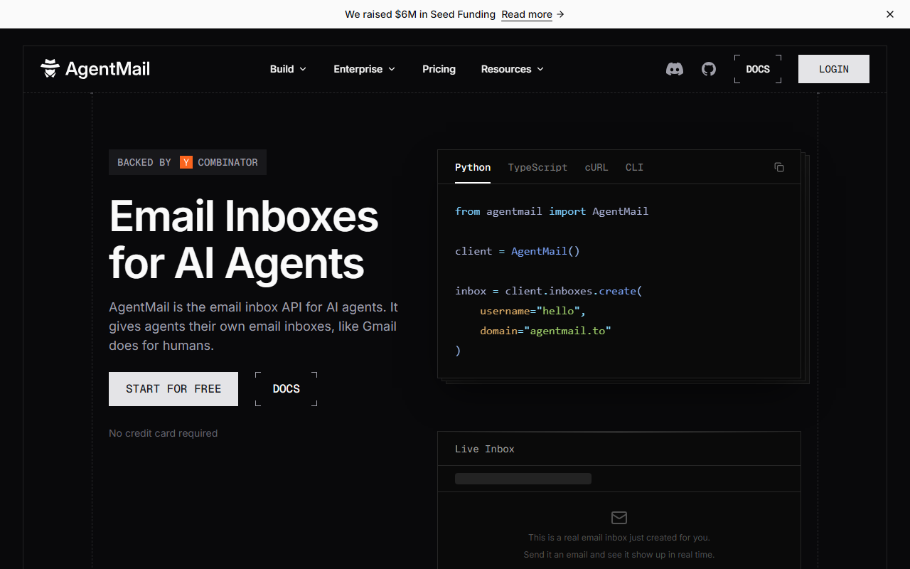 AgentMail 界面截图