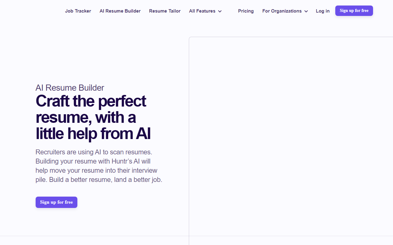 Huntr AI Resume Builder 界面截图