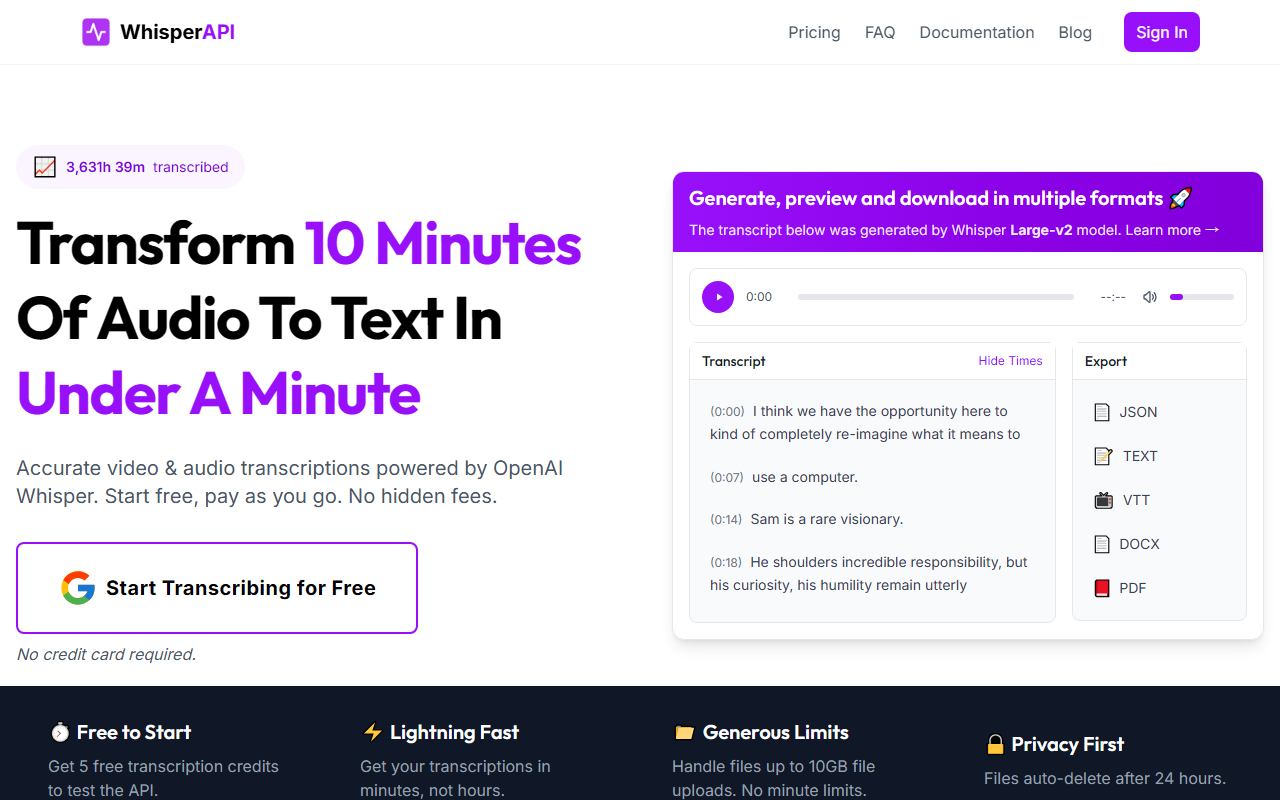 Whisper API 界面截图